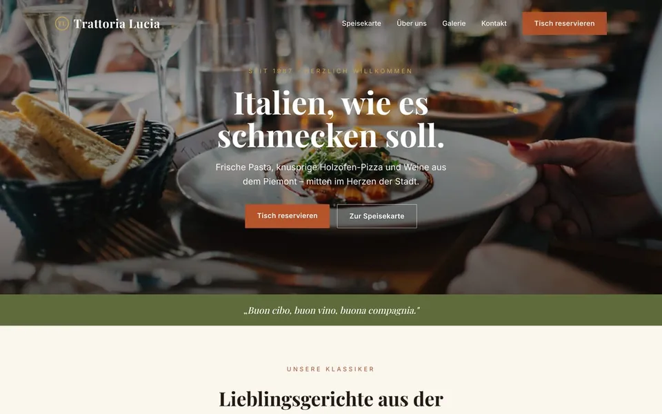 Muster-Website für ein Restaurant – warm und bildstark.